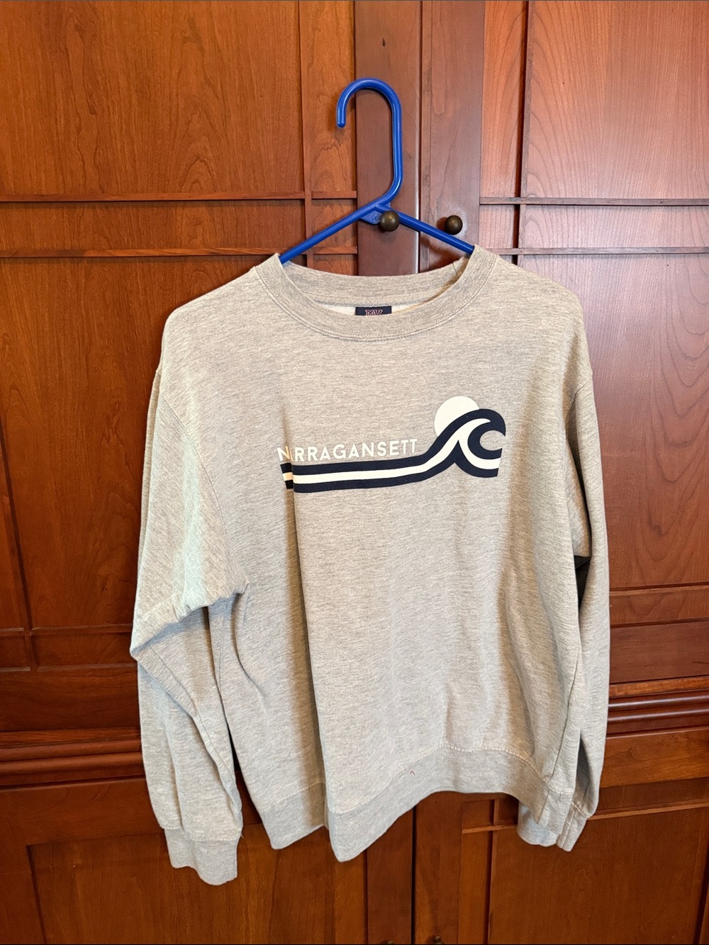 MV Sport Light Gray Crewneck Sweatshirt with Navy Wave Graphic